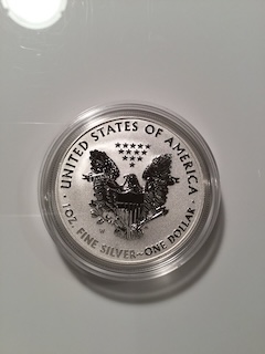 2013-W Reverse Proof Silver Eagle showing frosty satin fields and mirror-bright raised design elements characteristic of the reverse proof finish